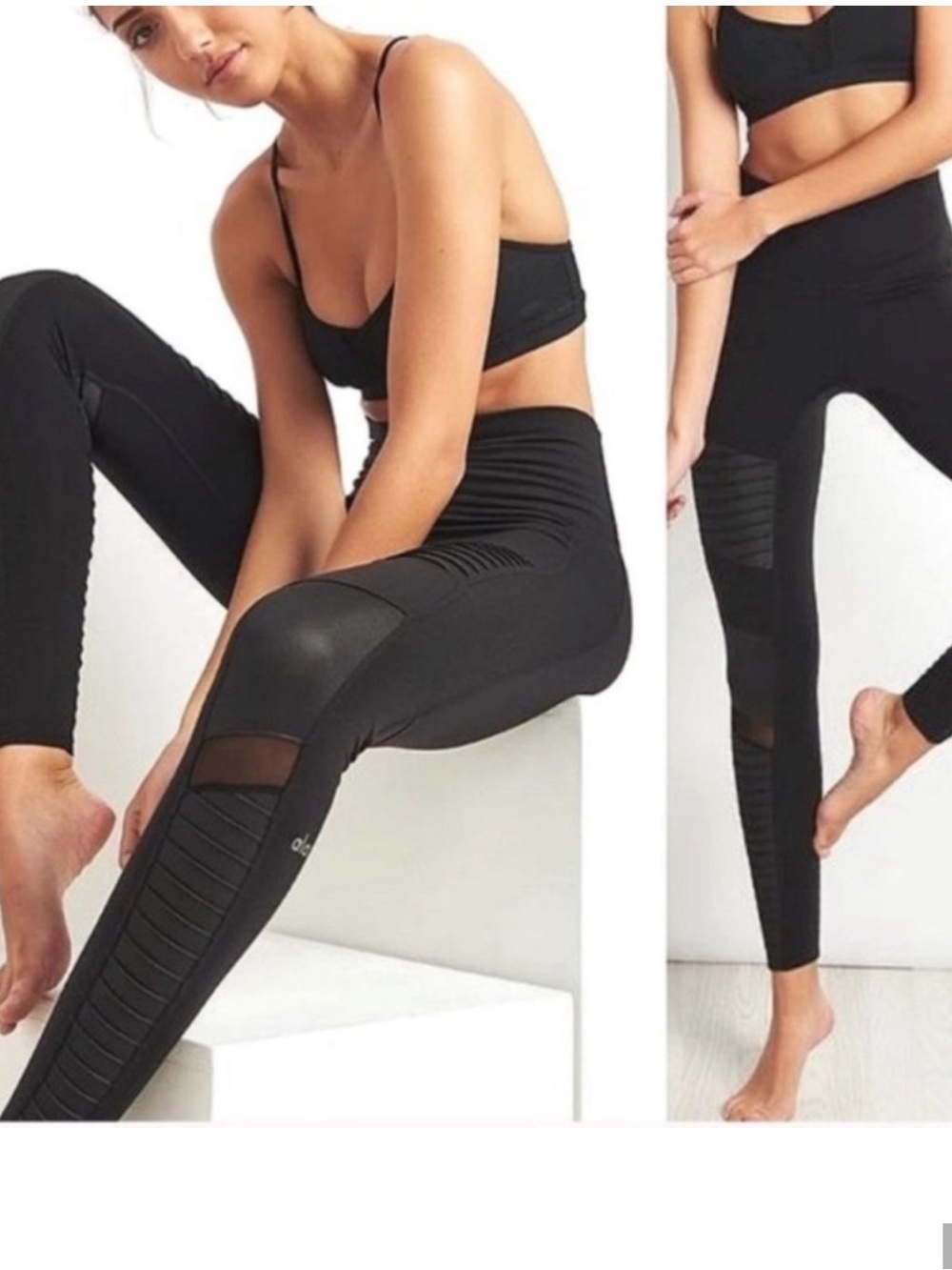 ALO Yoga Black Moto-Panel High-Waist Leggings size M Preloved condition lite wea